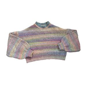 URBAN OUTFITTERS RAINBOW PASTEL MOCK NECK SWEATER CROPPED SIZE XS SMALL